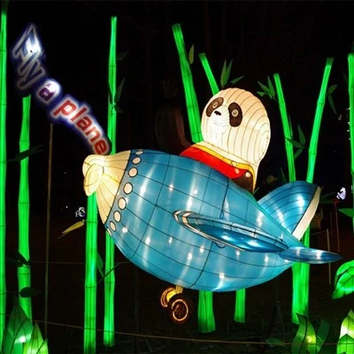 Tradisional Cina Panda haiwan Sutera fabrik cahaya tanglung festival luar
